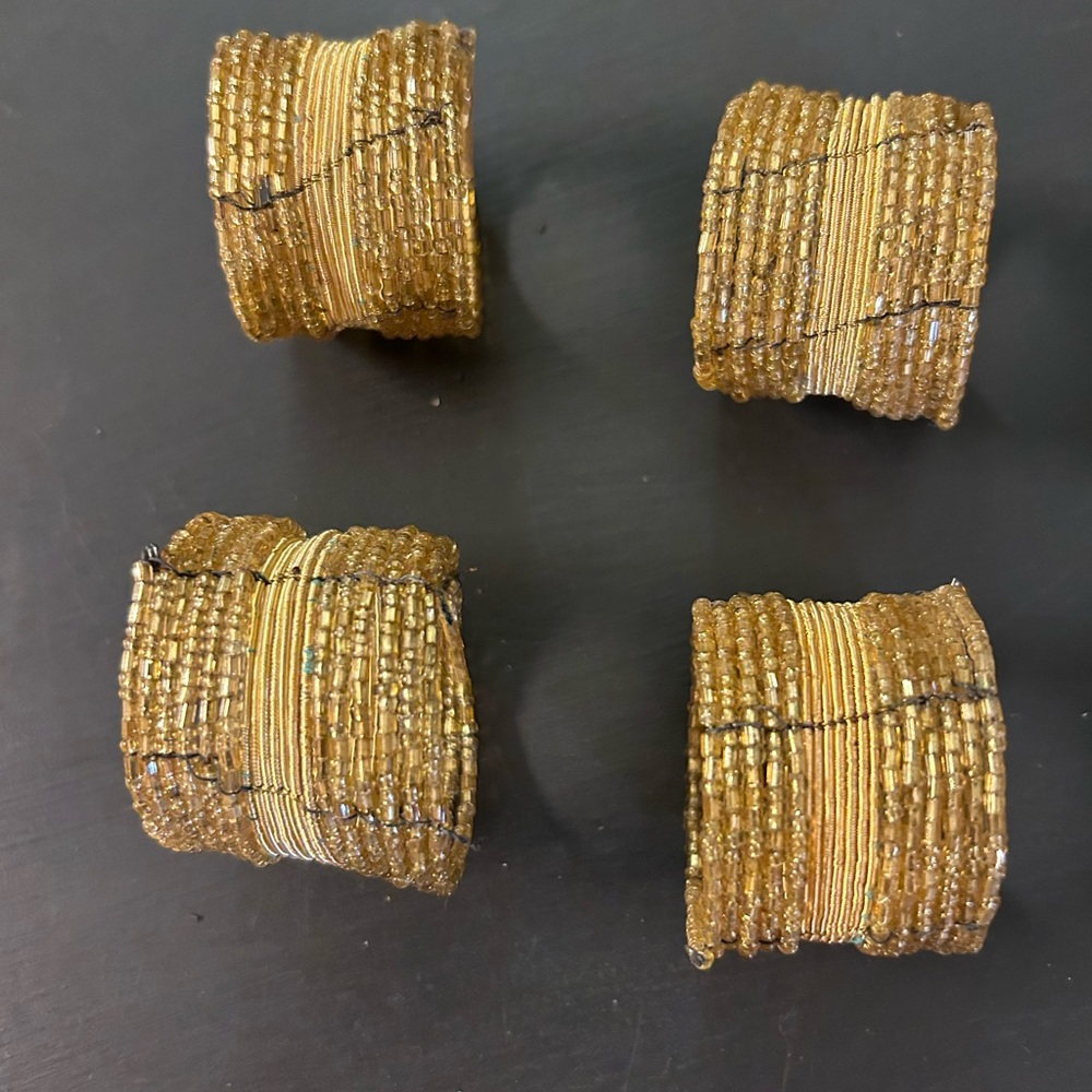 Gold Beaded Napkin Rings PIER 1 Imports -NEW in Bag -Set Of - Round 12